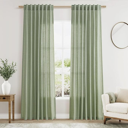 Nanspring Light Sage Linen Curtains 84 Inch Length 2 Panels Set by Nanspring