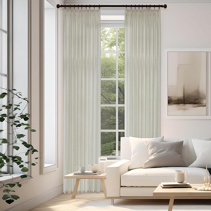 HUTO Extra Wide Pinch Pleated Semi Transparent Curtain, Flax Linen Privacy - Image 5