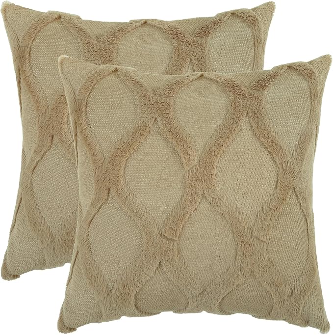 decorUhome Throw Pillow Covers 16x16 Inch Set of 2, Soft Plush Faux Fur Wool - Image 7