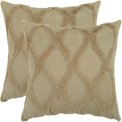 decorUhome Throw Pillow Covers 16x16 Inch Set of 2, Soft Plush Faux Fur Wool - Image 7