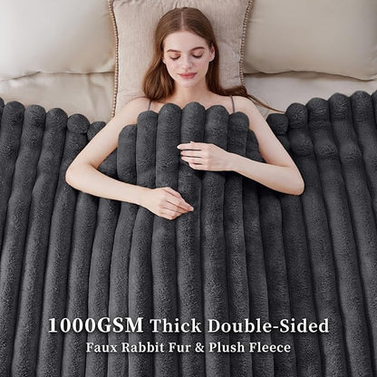 Fluffy Faux Fur Throw Blanket, Thick 1000GSM Soft Cozy Throw Blankets - Image 4