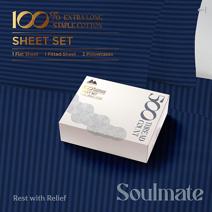 Mayfair Linen 100% Cotton Striped Sheets Twin Size Bed Set - Image 3