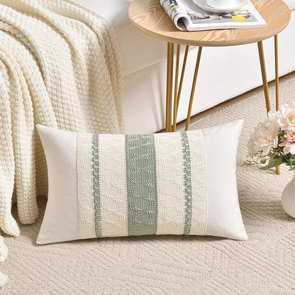 Fancy Homi Set of 2 Sage Green Boho Lumbar Decorative Throw Pillow Covers 12x20 - Image 2