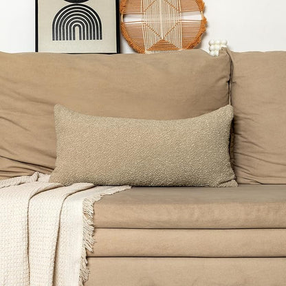 14x26 inch Boucle Lumbar Pillow Cover, Camel Woven Texture Neutral Long Pillow - Image 7
