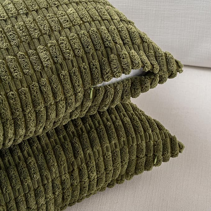 Fancy Homi 4 Packs Boho Moss Green Decorative Throw Pillow Covers 26x26 Inch - Image 3