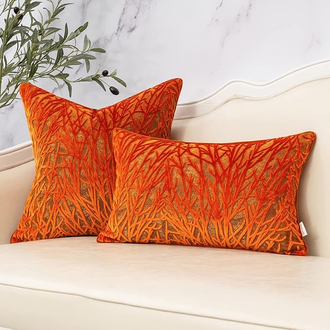Yangest Burnt Orange Twigs Throw Pillow Cover Branches Velvet Cushion Case - Image 5