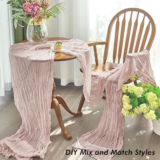IVAPUPU 10 Pcs Cheesecloth Table Runner - 10ft Dusty Pink Boho Gauze Cheese - Image 4