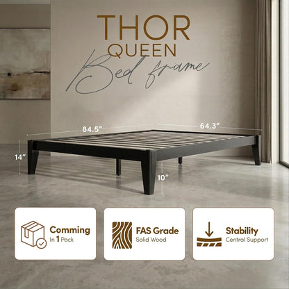 thor japanese joinery bed frame queen, solid wood shown in use