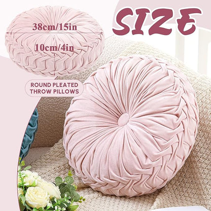1 Pcs Round Throw Pillows Decorative Velvet Pleated Throw Pillows 15'' Diameter - Image 2