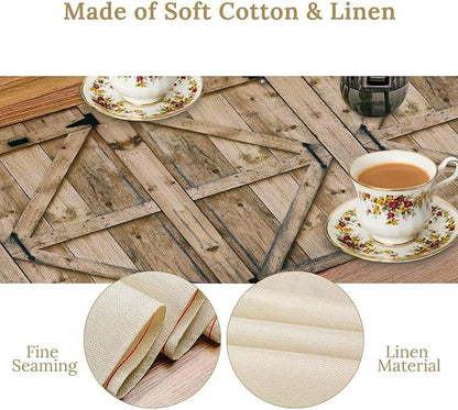 Western Vintage Wood Table Runner Country Barn Door Farm Retro Kitchen Dinner - Image 5