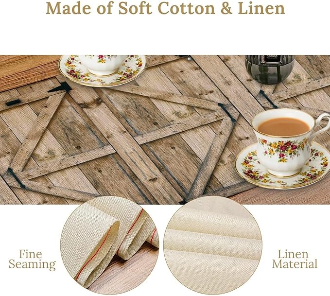 Western Vintage Wood Table Runner Country Barn Door Farm Retro Kitchen Dinner - Image 5