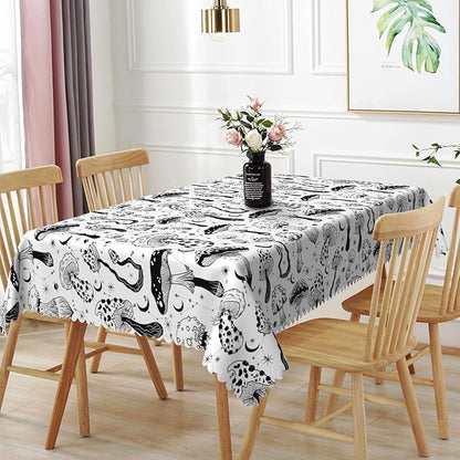 70x90inches Mushroom Tablecloth Retro 70s 60s Hippie Black and White Mushroom by TTQYFNM