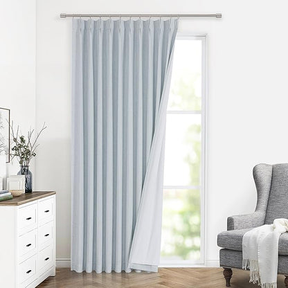 Vision Home Blue Fog Pinch Pleated Full Blackout Curtains Linen Blended Room - Image 9