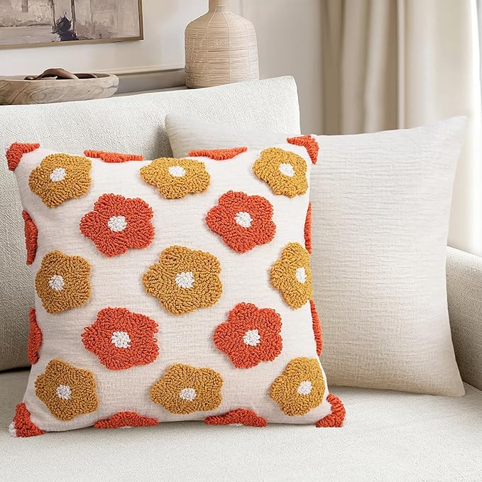 Adabana Chenille Flower Throw Pillow Cover 18x18 Boho Decorative Tufted Pillows - Image 5