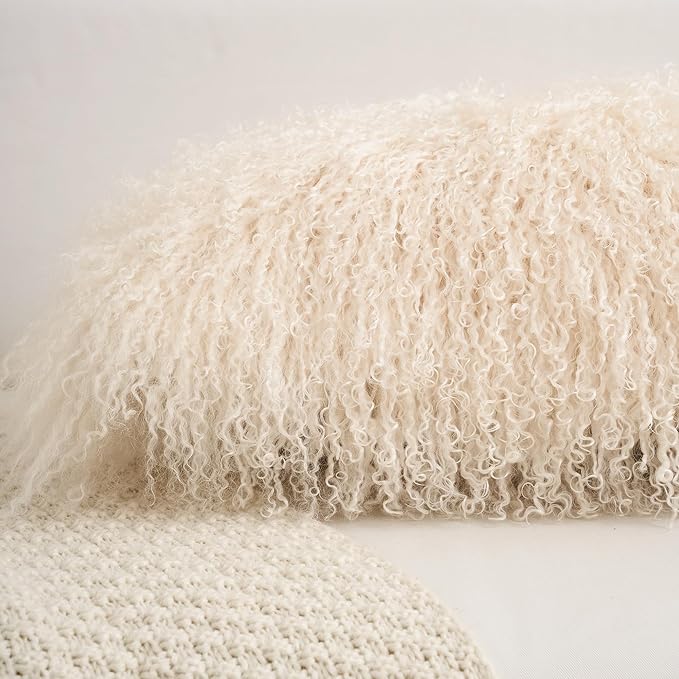 Genuine Mongolian Lamb Fur Pillow Cover – 12"x20" Rectangular Cushion Case – - Image 7