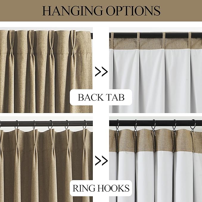 Vision Home Brown Pinch Pleated Full Blackout Curtains Linen Blended Room - Image 4