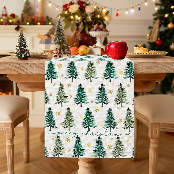 OTOSTAR Golden Snowflake Christmas Tree Merry Christmas Table Runner, Xmas - Image 2