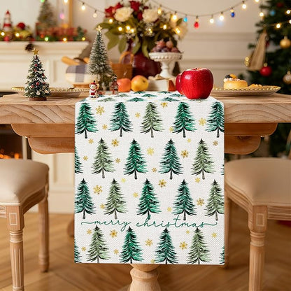 OTOSTAR Golden Snowflake Christmas Tree Merry Christmas Table Runner, Xmas - Image 2