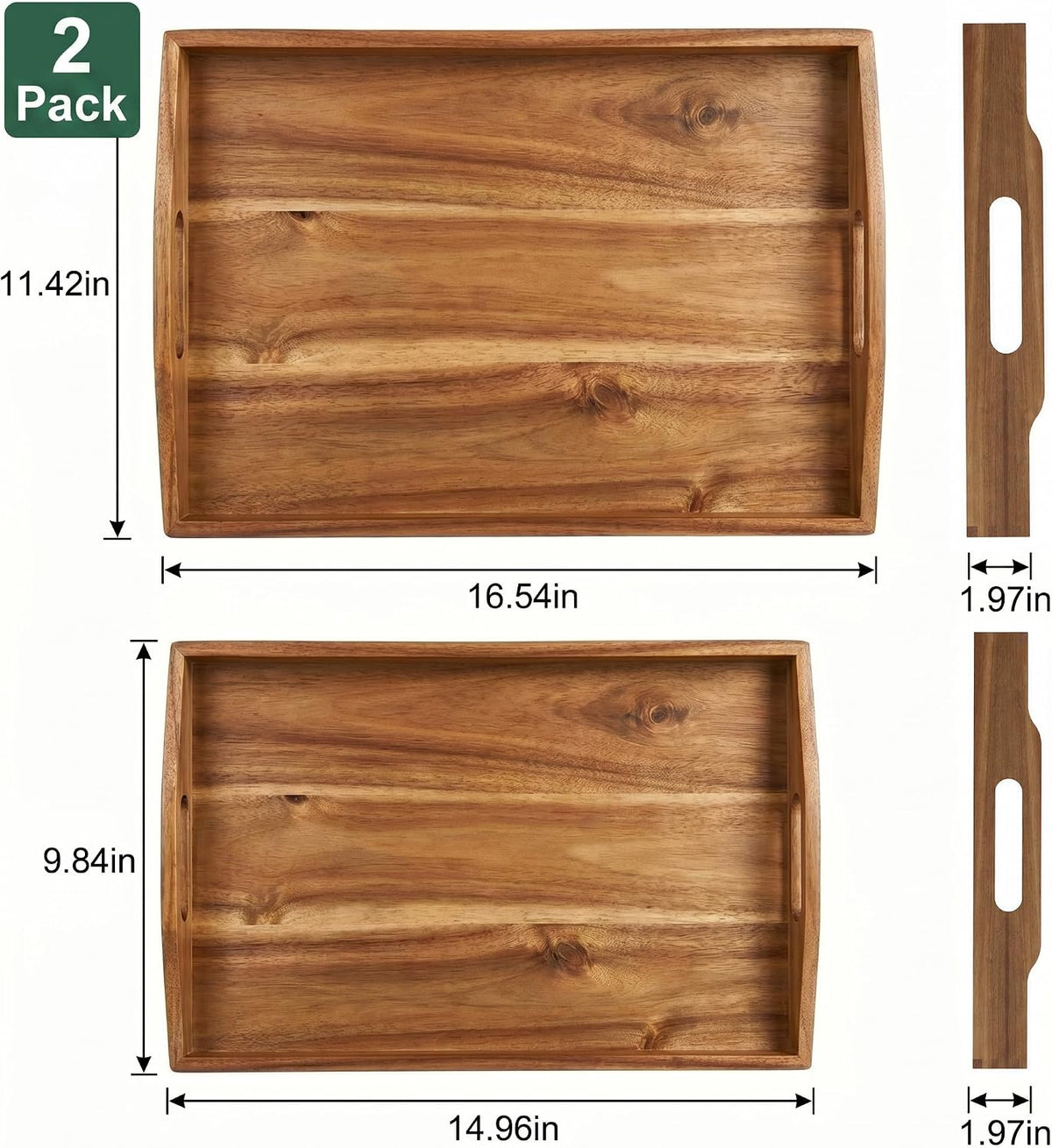 acacia wood serving tray set of 2 with, side view
