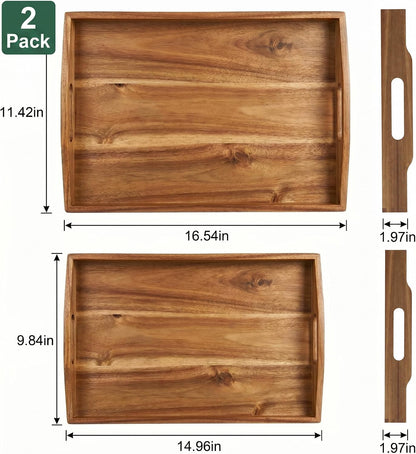 acacia wood serving tray set of 2 with, side view