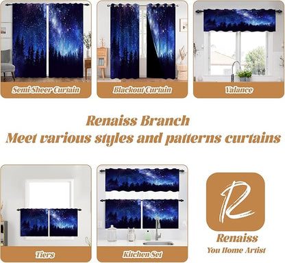 Renaiss 42 x 96 Inch Starry Night Sky Blackout Curtains Twinkle Star Forests - Image 7