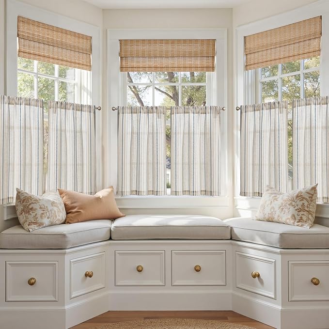 jinchan Colorful Striped Linen Kitchen Curtains 36 Inch Christmas Tier Curtains - Image 3