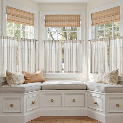 jinchan Colorful Striped Linen Kitchen Curtains 36 Inch Christmas Tier Curtains - Image 3