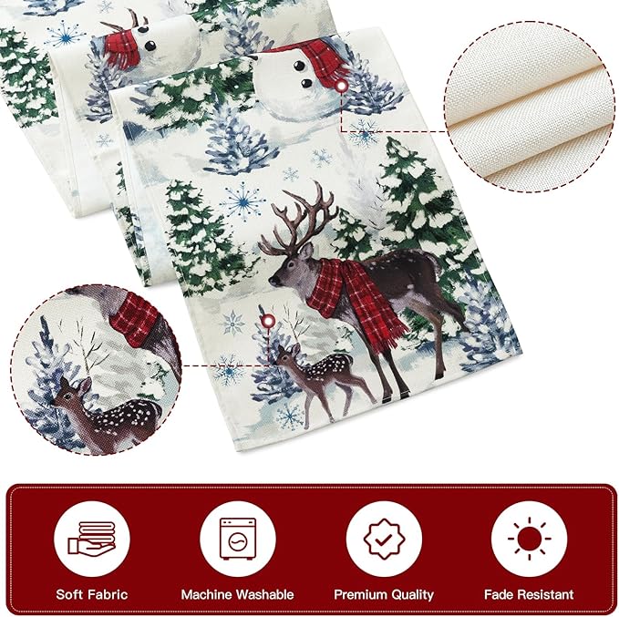 Artscope Reindeer Snowman Christmas Tree Table Runner, Xmas Winter Snowflakes - Image 5