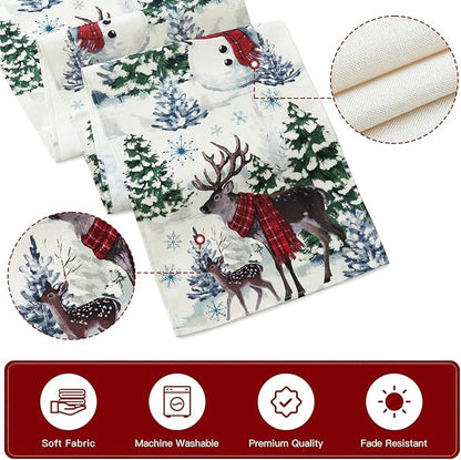 Artscope Reindeer Snowman Christmas Tree Table Runner, Xmas Winter Snowflakes - Image 5