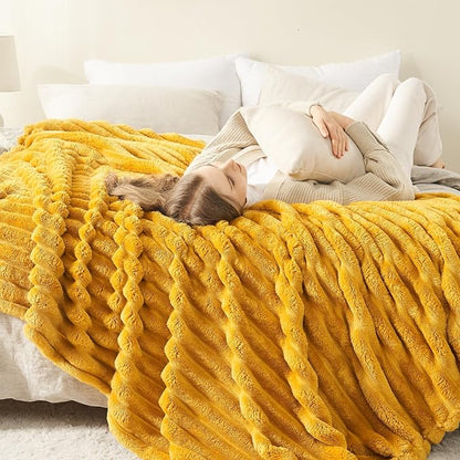 NEWCOSPLAY Super Soft King Blanket Mustard Yellow Premium Silky Flannel Fleece - Image 3