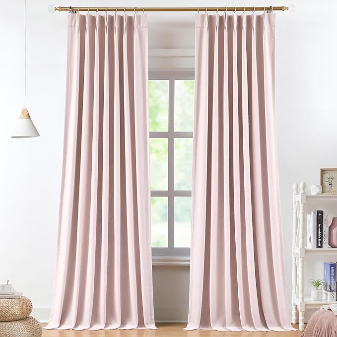 Vision Home Soft Pink Pinch Pleated Full Blackout Curtains Linen Blended Room by VisionHome
