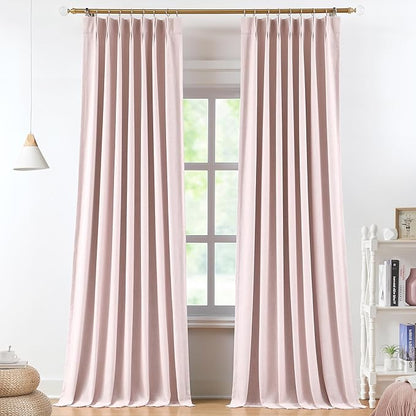 Vision Home Soft Pink Pinch Pleated Full Blackout Curtains Linen Blended Room by VisionHome