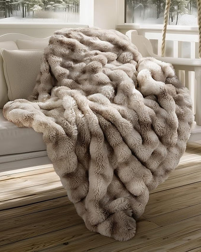 Ultra Soft Cozy Faux Fur Throw Blanket, Fuzzy Plush Thick Bubble Blanket - Image 2