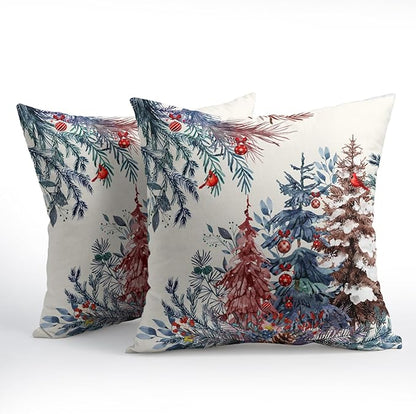 Christmas Tree Throw Pillow Covers 16x16 Inch Set of 2 Winter Watercolor Pine - Image 2