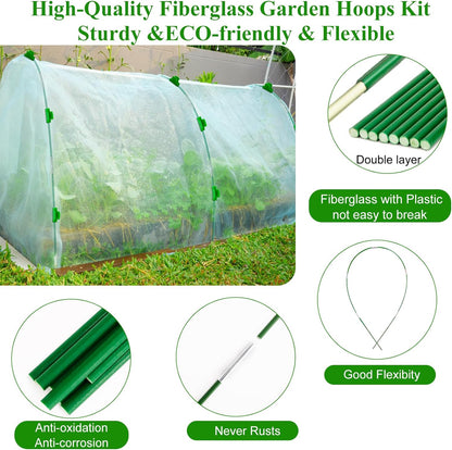 greenhouse hoops grow tunnel wide, 8ft rust-free fiberglass, side view
