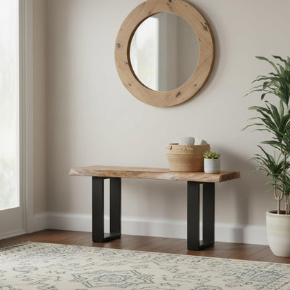 alaterre alpine live edge solid wood rustic entryway shown in use