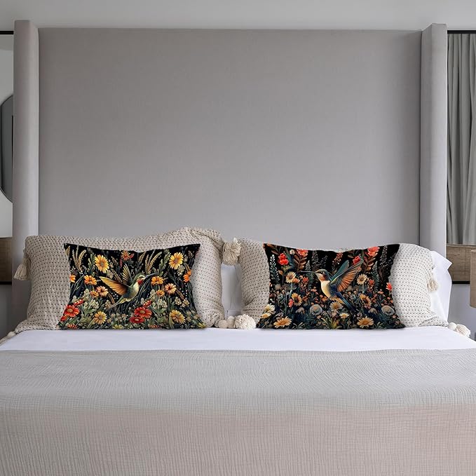 Moody Floral Hummingbird Pillow Covers 12x20 Set of 2, Gifts - Image 4