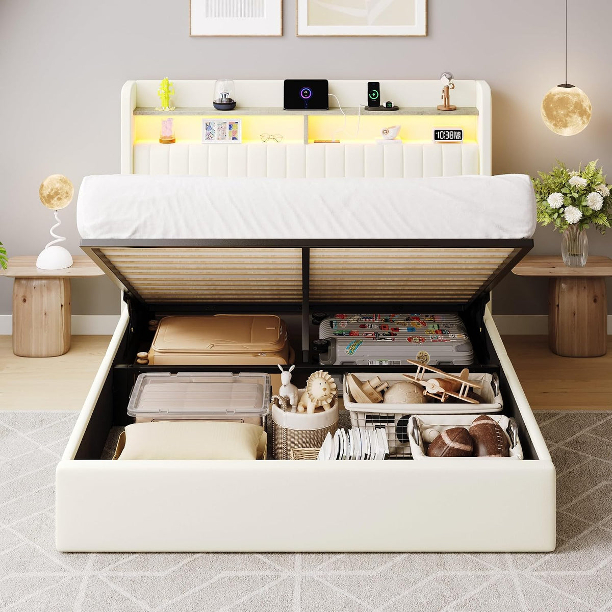 sha cerlin full size led lift up storage on a desk or shelf