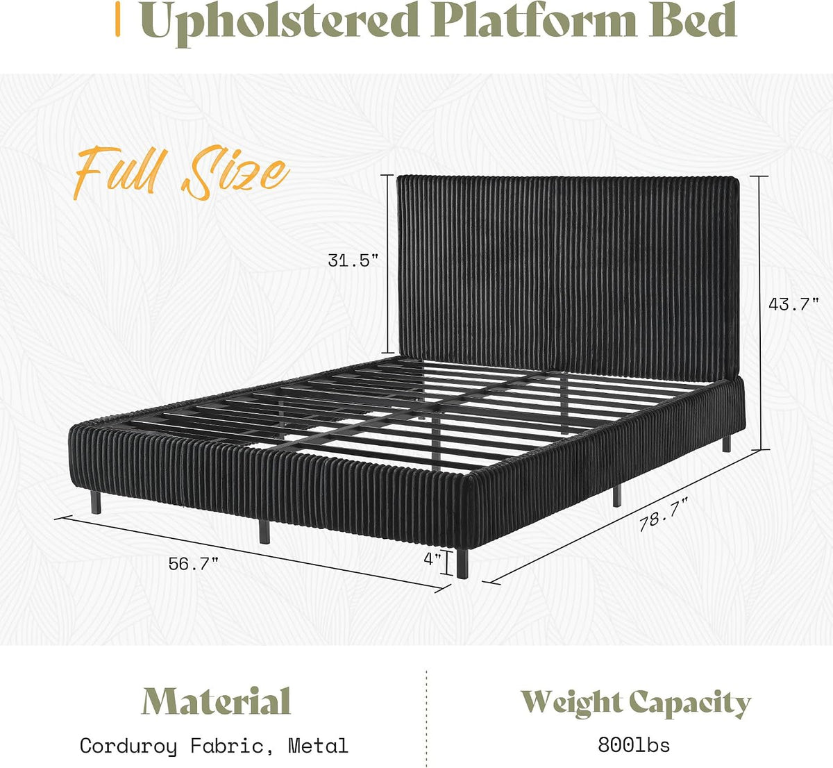amerlife upholstered bed frame, metal bed with headboard shown in use