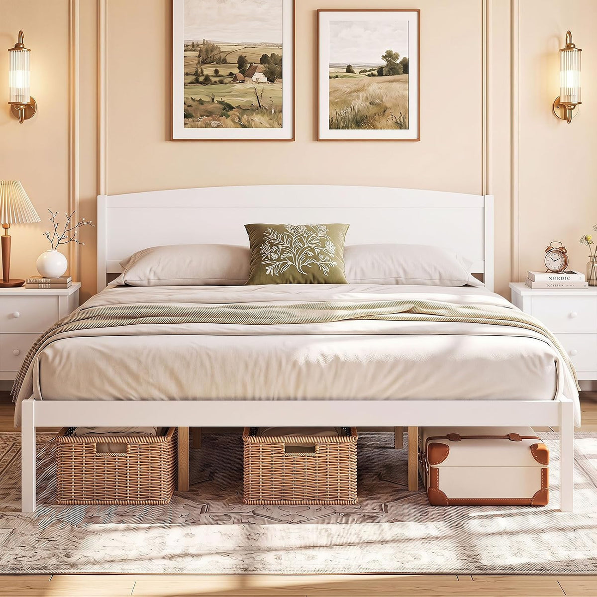giantex king size wooden bed frame with curved, main product view