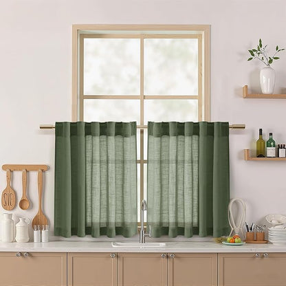 Nanspring Olive Green Linen Curtains 24 Inch Length by Nanspring