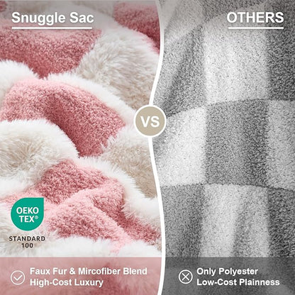 Snuggle Sac Checkered Throw Blanket Faux Fur Microfiber Blankets - Image 2