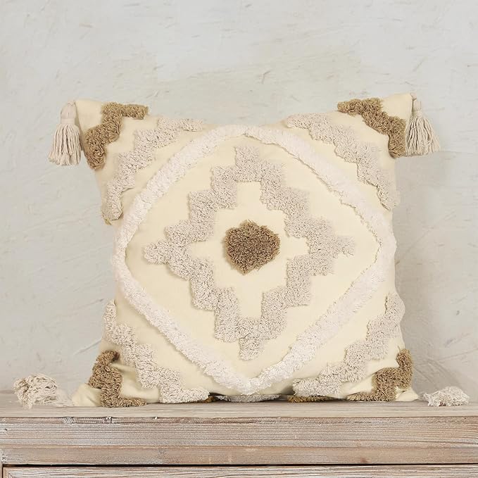 Snugtown Woven Tufted Boho Throw Pillow Cover, Modern Decorative Chevron by Snugtown