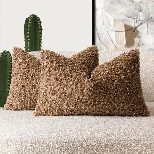 Foindtower Set of 2 Curly Teddy Wool Pillow Covers Decorative Boucle Textured by Foindtower