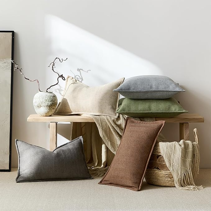 26x26 Linen Euro Sham Pillow Covers Sage Green Pack of 2 Farmhouse Boho Neutral - Image 7