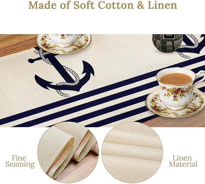 Nautical Anchor Table Runner Vintage Geometric Stripe Modern Sea Adventure - Image 8
