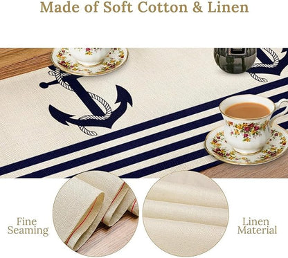 Nautical Anchor Table Runner Vintage Geometric Stripe Modern Sea Adventure - Image 8