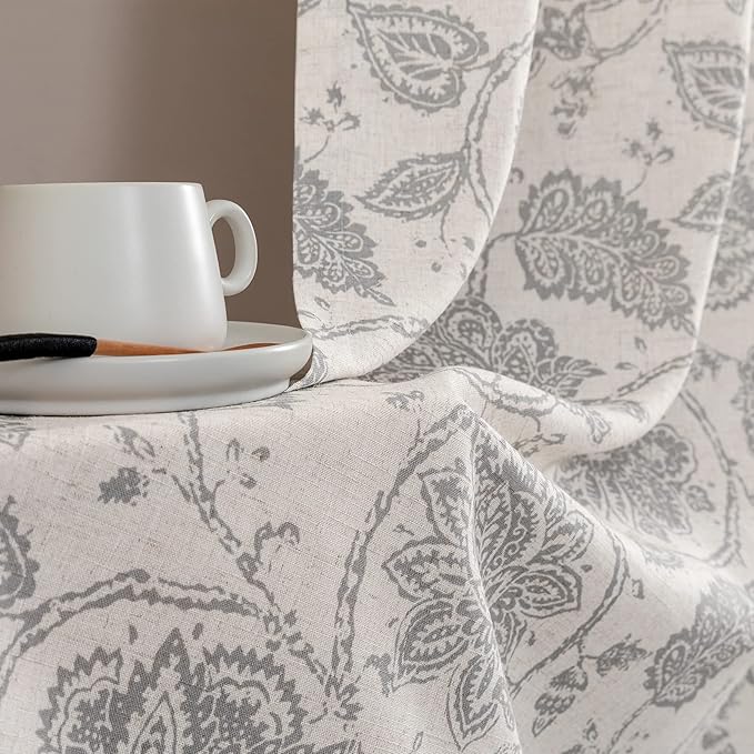 jinchan Kitchen Curtains Paisley Scroll Print Linen Small Window Tier Curtains - Image 7