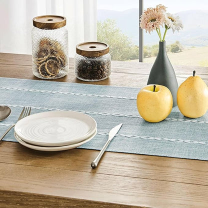 ZeeMart Farmhouse Braided Striped Table Runner, Rustic Blue Table Runners 72 - Image 5