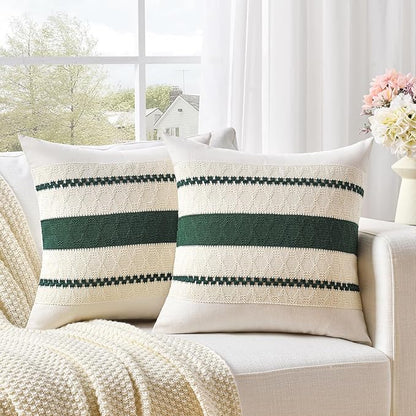 Fancy Homi Set of 2 Dark Green Boho Decorative Throw Pillow Covers 18x18 Inch by Fancy+Homi